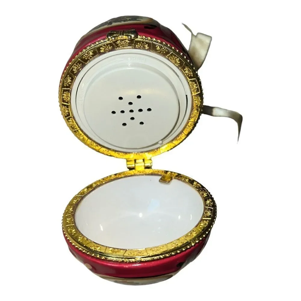 Valerie Parr Hill Christmas Egg Music Trinket Box Ornament Red Tree EUC